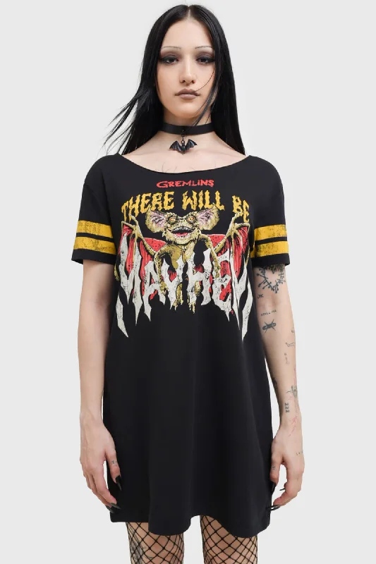 Classic Long-sleeve Shirt Dress-Trouble Maker T-Shirt Dress