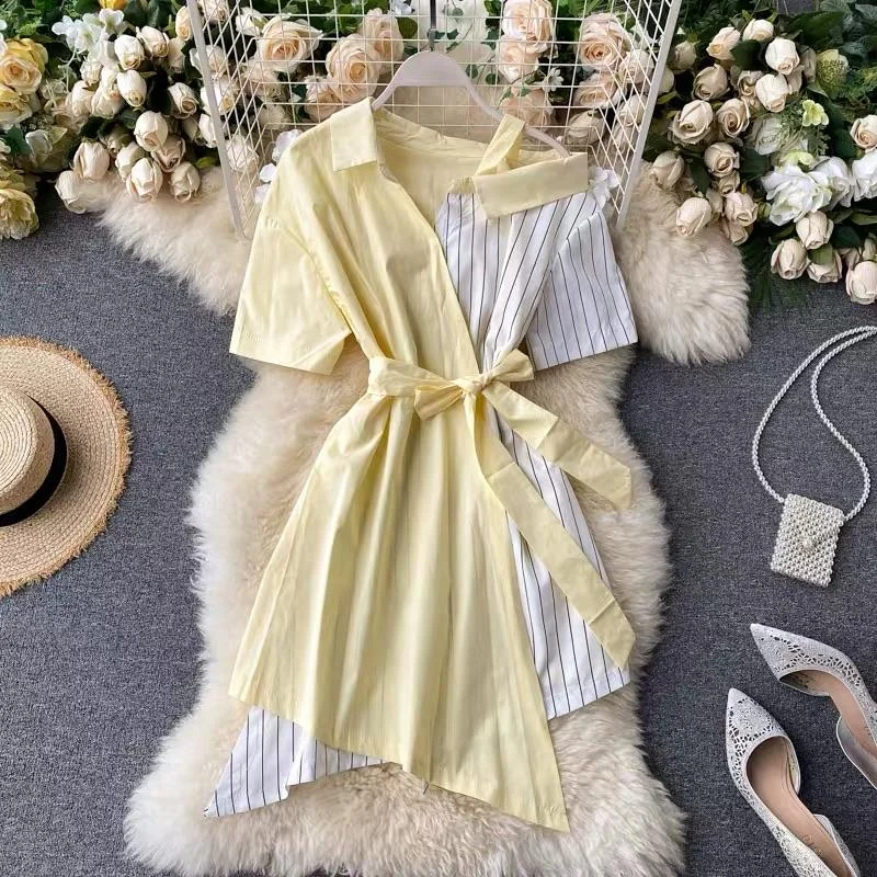Long Sleeve Boho Shirt Dress-Two Tone Shirt Dress
