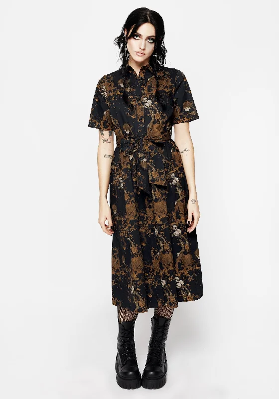 Ruffled Shirt Dress-Underworld Cotton Midi Shirt Dress