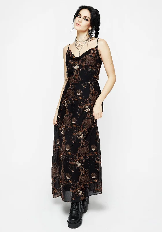 Women's Lace Capped Sleeve Maxi Dress-Underworld Printed Chiffon Cami Maxi Dress