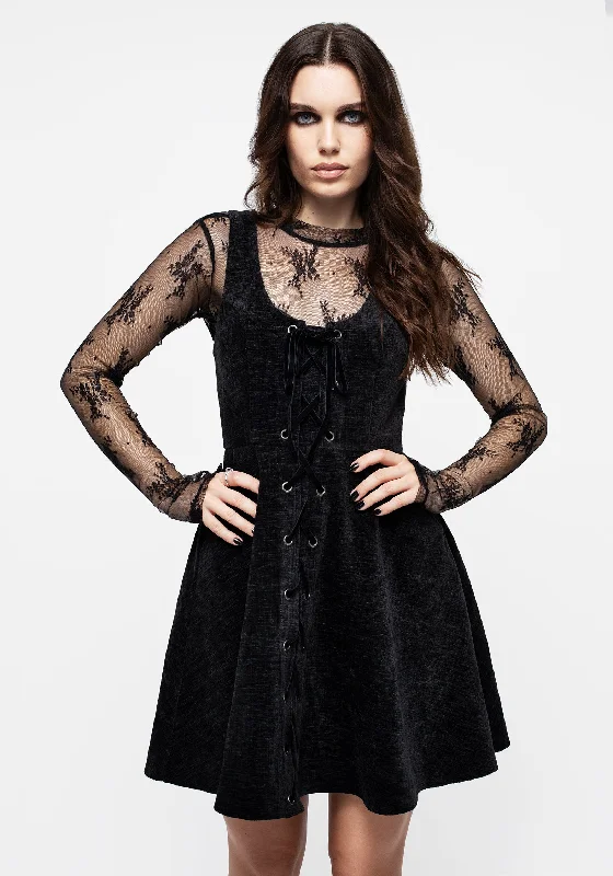 Women's V-neck Ruffled Mini Dress-Valar Lace Up Mini Dress