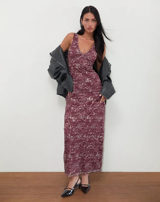 Women's Button Front Maxi Dress-Vatika Maxi Dress in Abstract Leo Spot