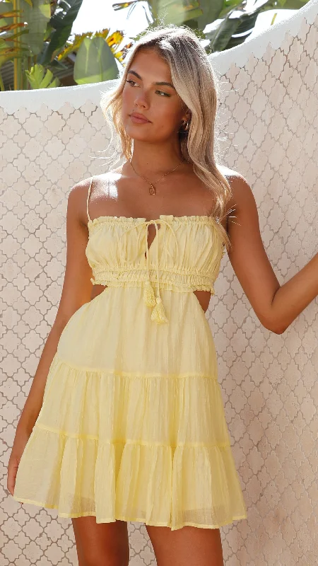 Women's Cold Shoulder Peplum Mini Dress-Vella Mini Dress - Lemon