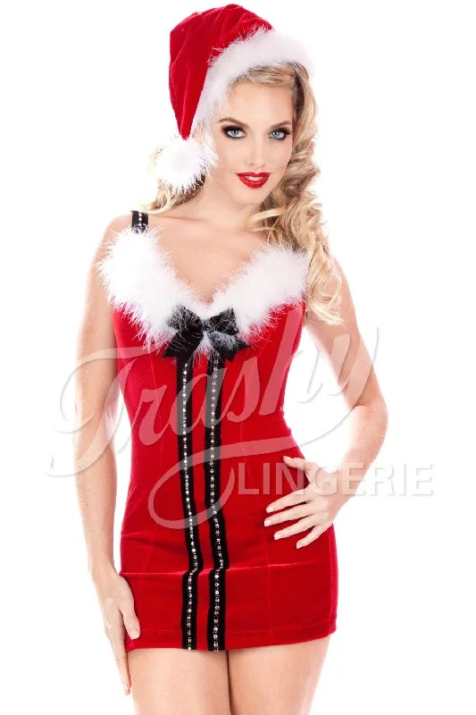 High-neck Shirt Dress-Velvet Christmas Vixen Short Dress