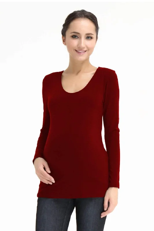 Women's Silk Top -Vera V-Neck Nursing Nursing Top Maroon