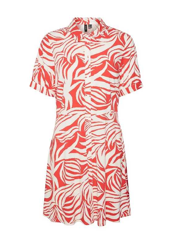 Women's Stylish Shirt Dress-Vero Moda Becca Print Mini Shirt Dress, Bittersweet