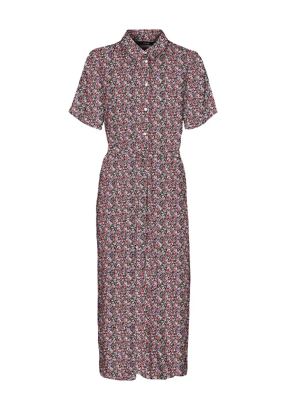 Women's Plaid Shirt Dress with Tie-Vero Moda Ditsy Floral Maxi Shirt Dress, Georgia Peach