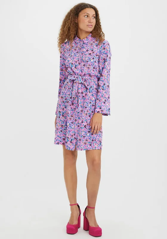 Casual Cotton Shirt Dress-Vero Moda Lucia Floral Shirt Dress, Cyclamen