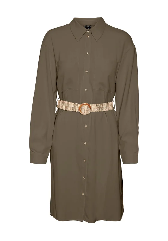 Casual Checkered Shirt Dress-Vero Moda Ruby Shirt Dress, Capers