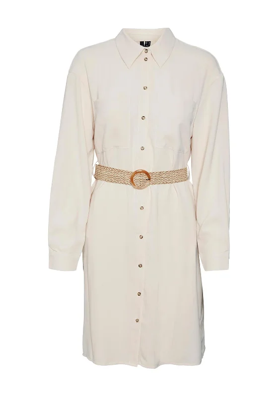 Classic Long-sleeve Shirt Dress-Vero Moda Ruby Shirt Dress, Pastel Rose Tan