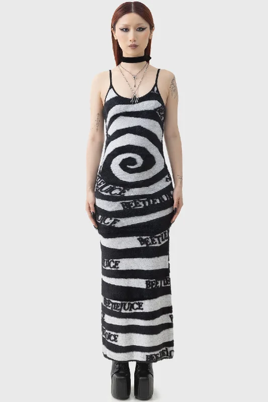 Women's A-line Bohemian Maxi Dress-Vertigo Spiral Knitted Maxi Dress