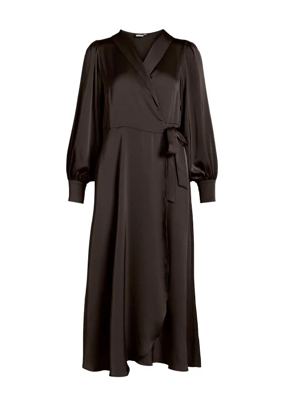 Wrap Dress with Puff Sleeve Detail -Wrap Dress with Tie Waistband -Vila Vienna Ravenna Wrap Ankle Dress, Coffee Bean Wrap Dress with Puff Sleeve Detail -Wrap Dress with Tie Waistband -Vila Vienna Ravenna Wrap Ankle Dress, Coffee Bean