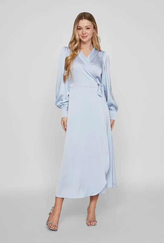 Wrap Dress with Decorative Button -Women's Red Wrap Dress with Lace -Vila Vienna Ravenna Wrap Ankle Dress, Kentucky Blue Wrap Dress with Decorative Button -Women's Red Wrap Dress with Lace -Vila Vienna Ravenna Wrap Ankle Dress, Kentucky Blue