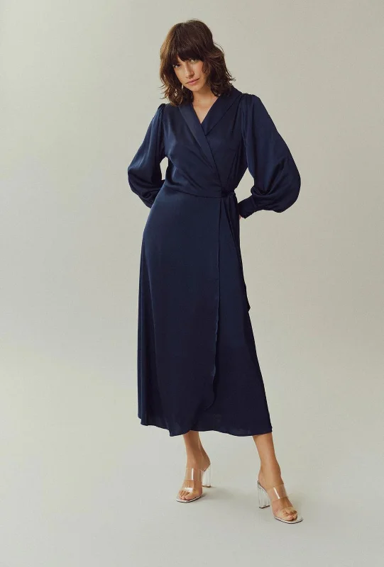 Wrap Dress with Frill Sleeves -Sexy Wrap Dress for Formal Dinner -Vila Vienna Ravenna Wrap Ankle Dress, Navy Blazer Wrap Dress with Frill Sleeves -Sexy Wrap Dress for Formal Dinner -Vila Vienna Ravenna Wrap Ankle Dress, Navy Blazer