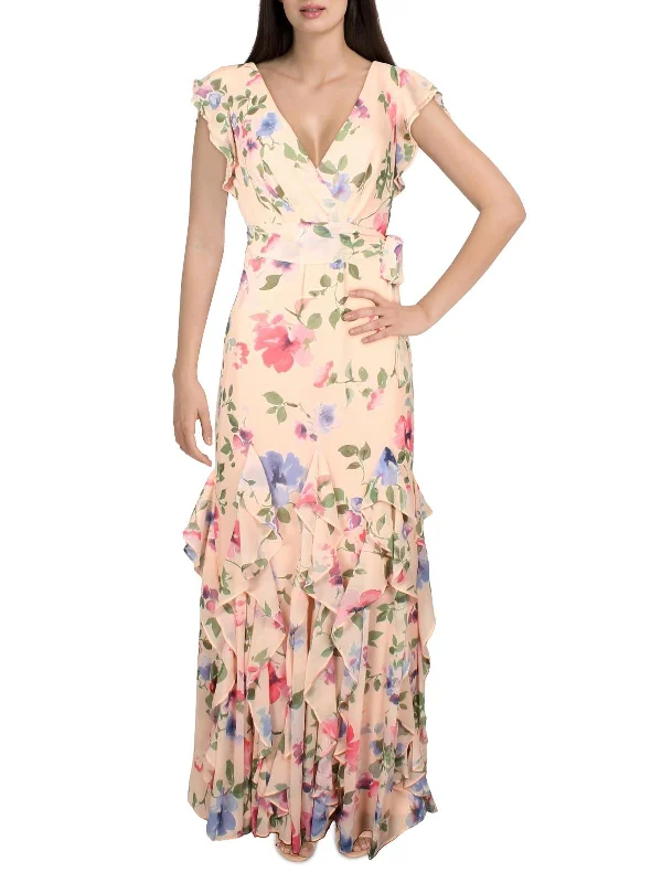 Sheer Sleeve Party Dress for Elegant Look -Vikrana Womens Ruffled Long Evening Dress