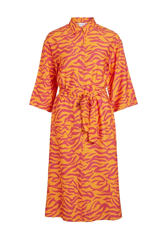 A-line Plaid Shirt Dress-Vila Alinia Zebra Pattern Midi Shirt Dress, Cadmium Yellow A-line Plaid Shirt Dress-Vila Alinia Zebra Pattern Midi Shirt Dress, Cadmium Yellow