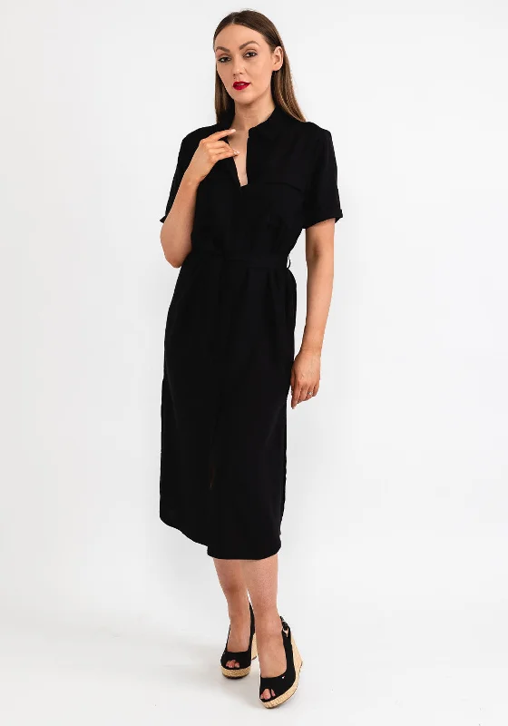 Pink Plaid Shirt Dress-Vila Elaine Midi Shirt Dress, Black