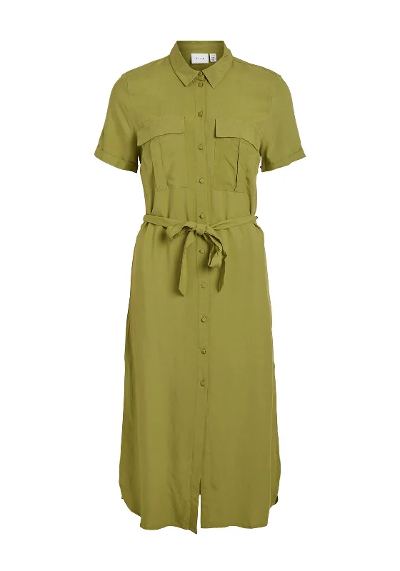 Casual T-shirt Shirt Dress-Vila Elaine Midi Shirt Dress, Calliste Green