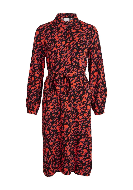 Women's T-shirt Shirt Dress-Vila Lotta Midi Shirt Dress, Black Multi