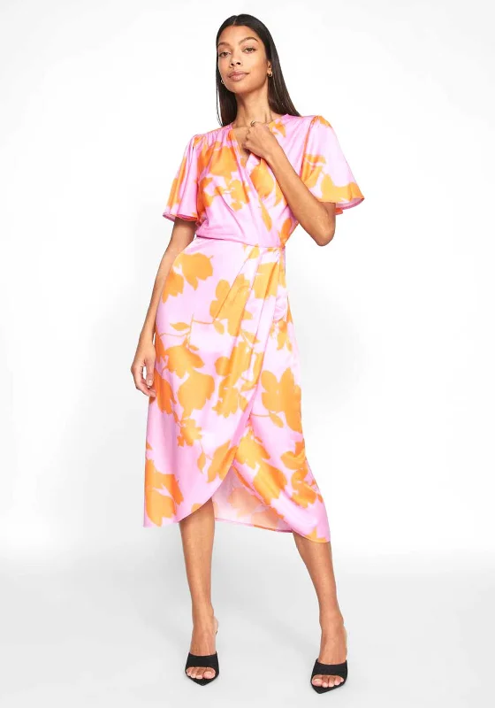 Chic Wrap Dress for Spring -Wrap Dress for Summer Wedding -Vila Nakita Floral Midi Wrap Dress, Lilac & Orange Chic Wrap Dress for Spring -Wrap Dress for Summer Wedding -Vila Nakita Floral Midi Wrap Dress, Lilac & Orange