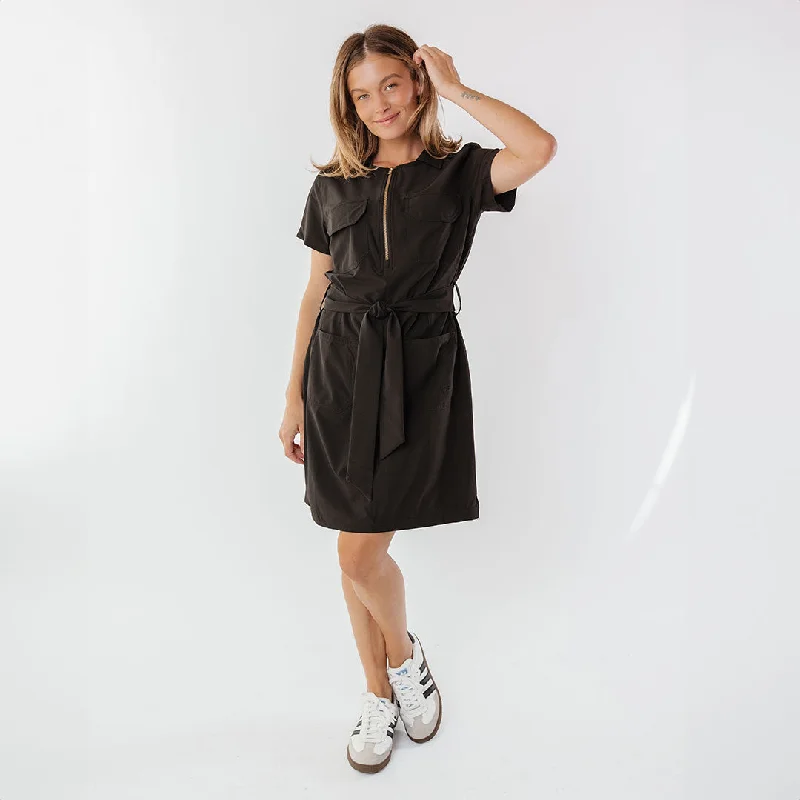 Women's Summer V-neck Midi Dress-Vineyard Dress, Black