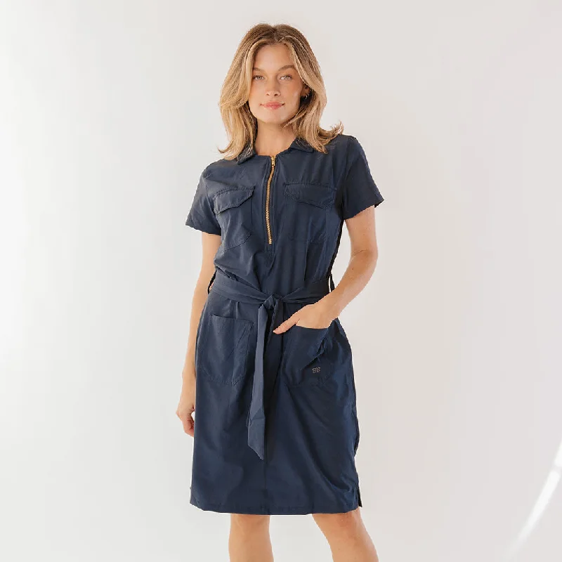 Women's Lace Trim Midi Dress-Vineyard Dress, True Blue