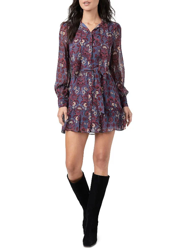 Women's Tartan Shirt Dress-Vittoria Womens Belted Mini Shirtdress