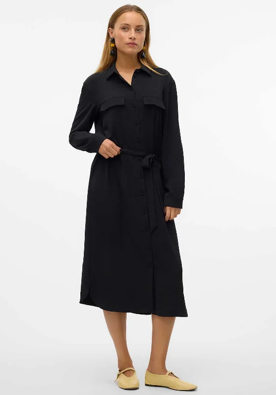 Simple Summer Shirt Dress-Vero Moda Alva Midi Shirt Dress, Black