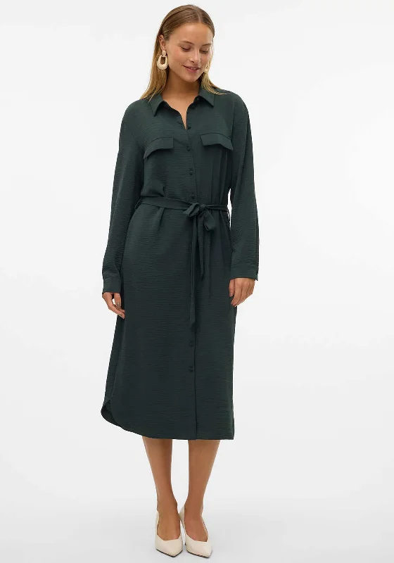 Women's T-shirt Shirt Dress-Vero Moda Alva Midi Shirt Dress, Green