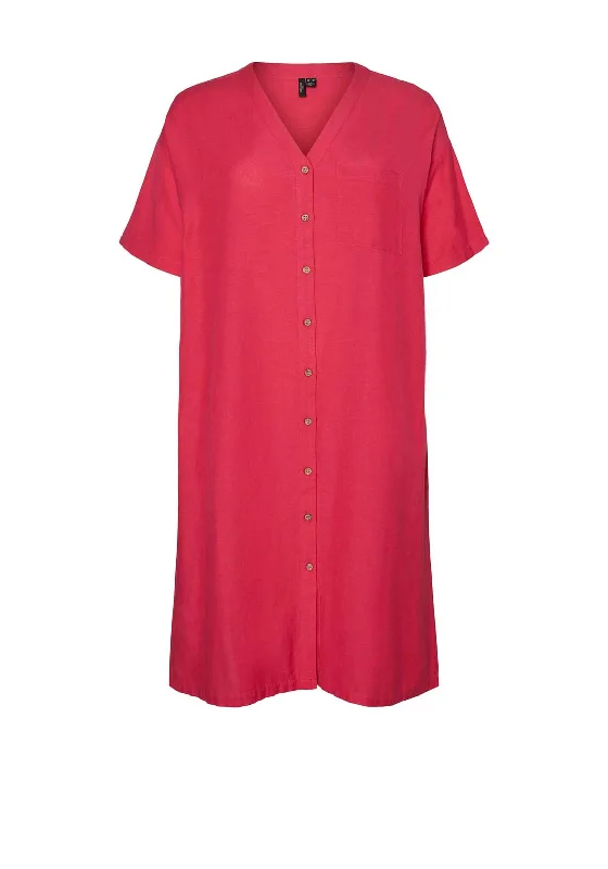 Women's Formal Shirt Dress-Vero Moda Curve Karla Shirt Dress, Raspberry