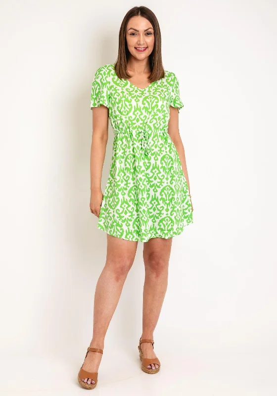 Boho Button-down Shirt Dress-Vero Moda Easy Print Short Dress, Classic Green