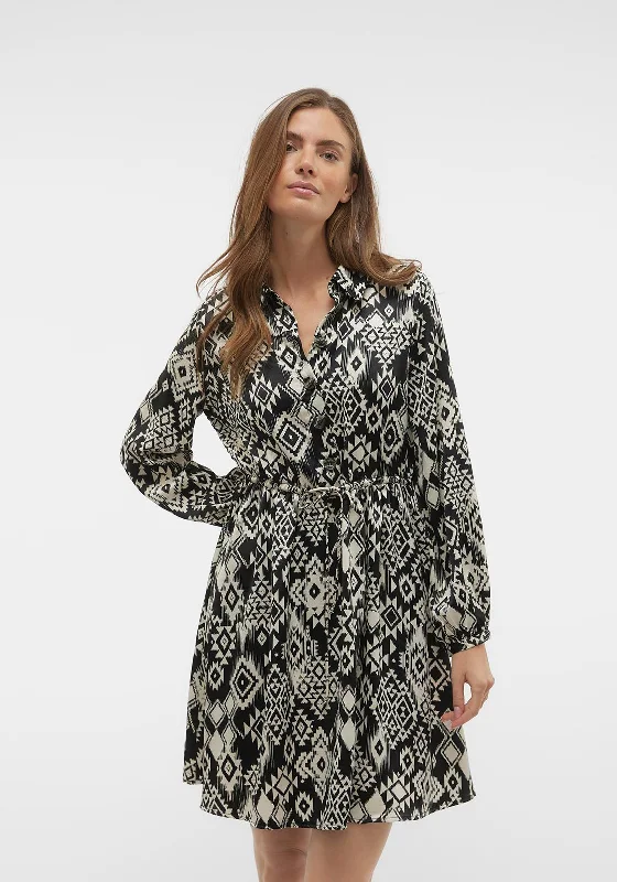 Stylish Button-up Shirt Dress-Vero Moda Gida Aztec Print Mini Shirt Dress, Black