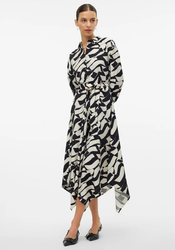 Mini Shirt Dress-Vero Moda Joss Geo Print Maxi Shirt Dress, Black and Cream
