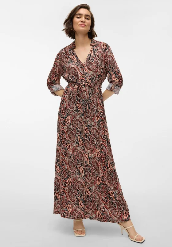 Shift Shirt Dress-Vero Moda Mable Paisley Maxi Shirt Dress, Red Multi