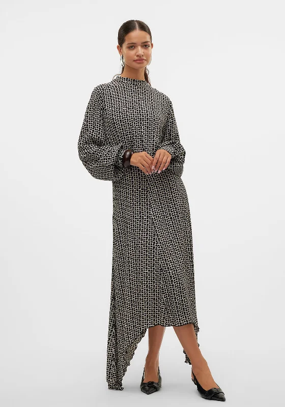 Women's Off-the-shoulder Boho Maxi Dress-Vero Moda Aware Miranda Patterned Maxi Dress, Black