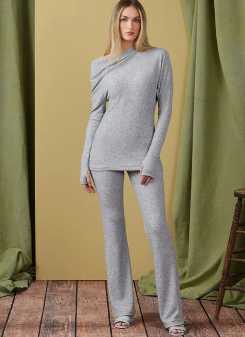 Women's Knit Sweater for Layered Style -Vogue Knit Top, Dress and Trousers V1929