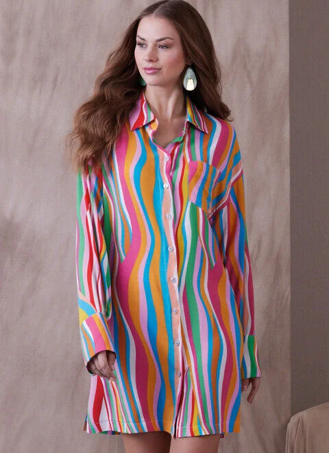 A-line Cotton Shirt Dress-Vogue Shirt Dress V1933