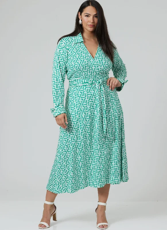 Silk Wrap Dress with V-neck -Wrap Dress for Work -Vogue Vintage Wrap Dress V2000