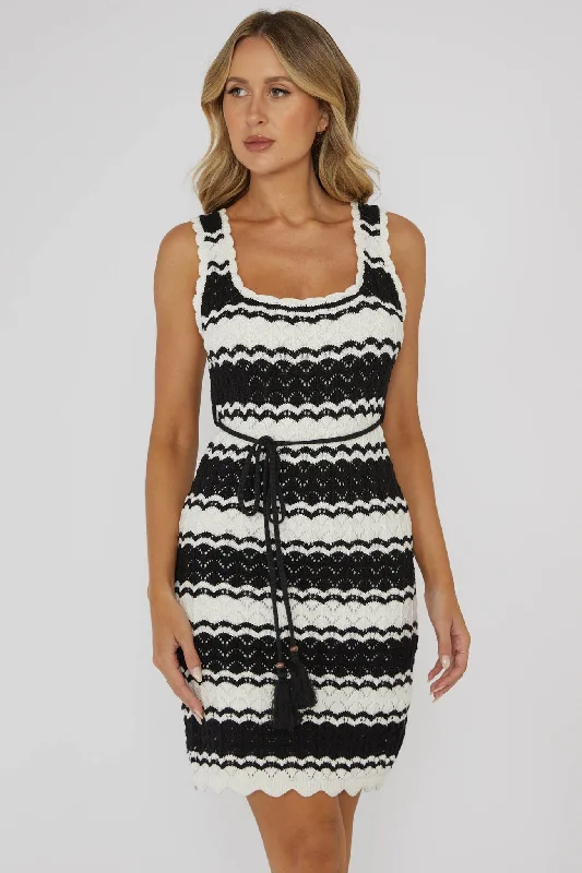 Women's Spaghetti Strap Lace Mini Dress-Wander Lust Crochet Mini Dress Striped Black Women's Spaghetti Strap Lace Mini Dress-Wander Lust Crochet Mini Dress Striped Black