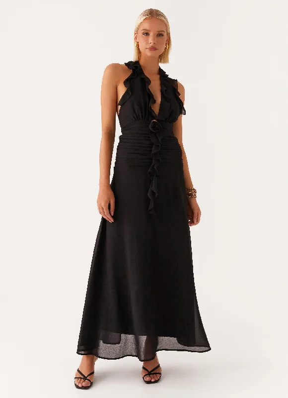 Women's Floor-length Maxi Dress-What You Need Frill Maxi Dress - Black