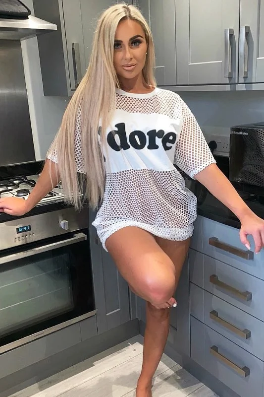 Checked Cotton Shirt Dress-White Fishnet J'dore Slogan T-shirt Dress - Fraida