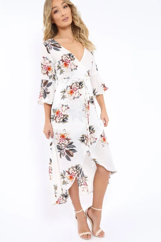 Black Wrap Dress for Evening -Dark Green Wrap Dress -White Floral Wrap Dress - Adley Black Wrap Dress for Evening -Dark Green Wrap Dress -White Floral Wrap Dress - Adley