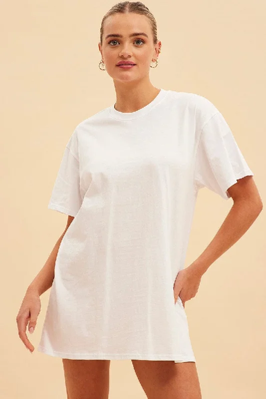 Women's Button-up Plaid Shirt Dress-White Jamie Oversized T-Shirt Dress