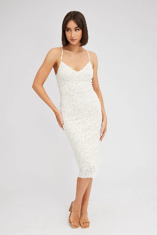 Bodycon Dress with Embellishments -White Midi Dress Sleeveless V-Neck Bodycon Lace Stretch Bodycon Dress with Embellishments -White Midi Dress Sleeveless V-Neck Bodycon Lace Stretch
