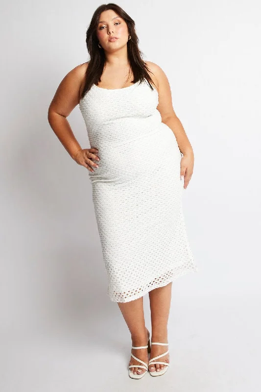 Women's Blue Bodycon Dress with Lace -White Open Knit Bodycon Maxi Dress