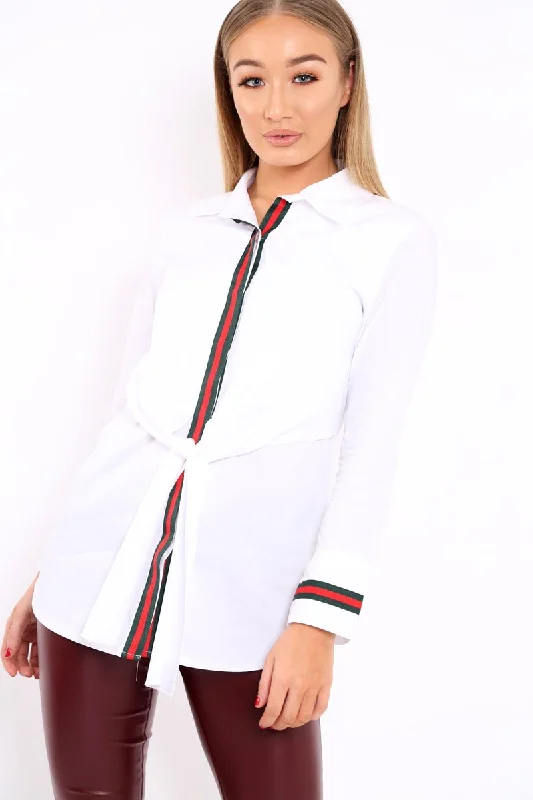 Trendy Shirt Dress for Women-White Stripe Shirt Dress - Idella