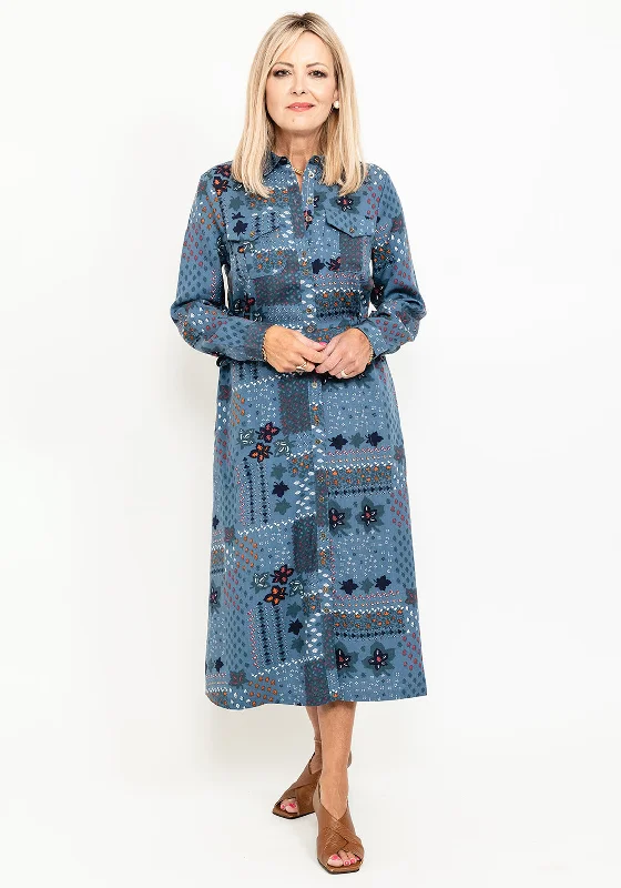Denim Shirt Dress with Sleeves-White Stuff Nora Drawstring Waist Shirt Dress, Blue Multi Denim Shirt Dress with Sleeves-White Stuff Nora Drawstring Waist Shirt Dress, Blue Multi