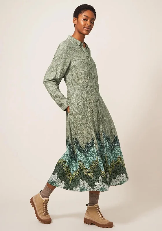 Casual Plaid Shirt Dress-White Stuff Renee Midi Shirt Dress, Green Multi