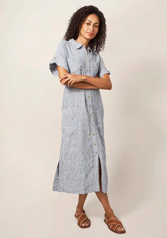 Women's Plaid Shirt Dress with Belt-White Stuff Reno Linen Shirt Dress, Blue