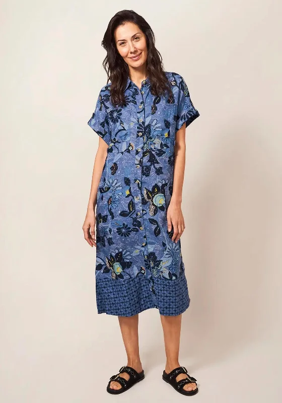 Green Shirt Dress-White Stuff Reno Floral Linen Shirt Dress, Blue